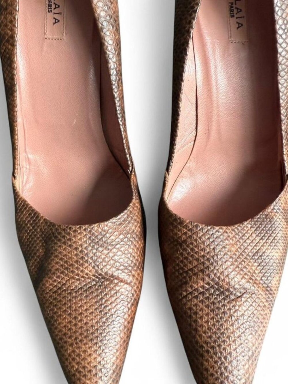 Vintage Alaïa Python Embossed Leather Pointed Toe Stiletto Heels - Picture 3 of 5